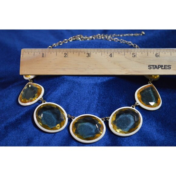 Enamel Off White Gem Necklace Unbranded Large Faceted Yellow Gemstones Fall - Picture 7 of 7